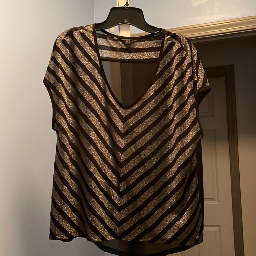 Guess See-Through Stripe Blouse